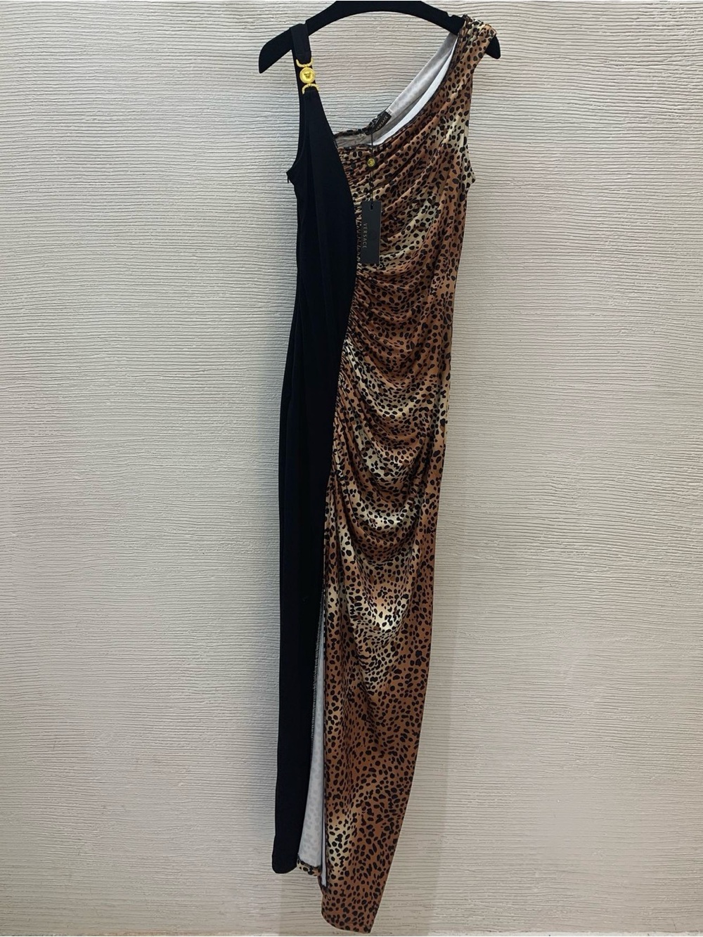 Versace Black and Brown Leopard One-Shoulder Jumpsuit